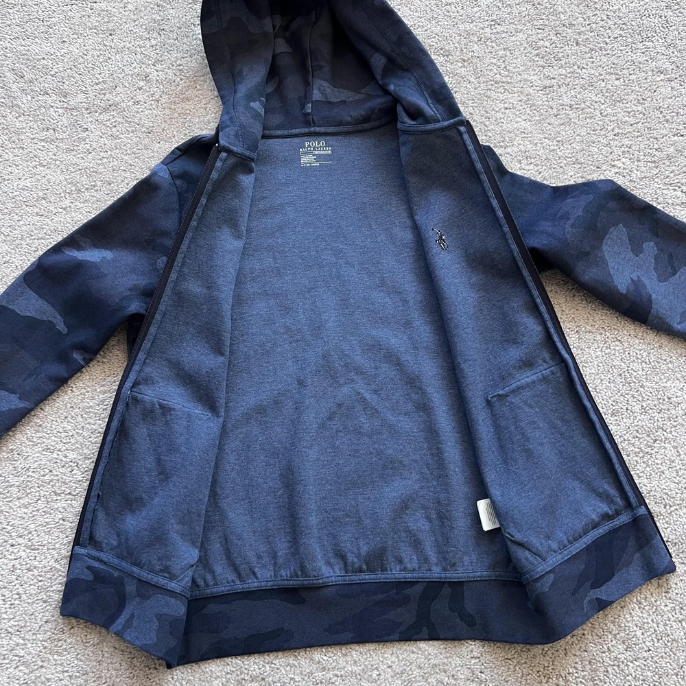 Polo Ralph Lauren Double Knit Camo Hoodie Mens Small Blue Full Zip Performance - Picture 6 of 14